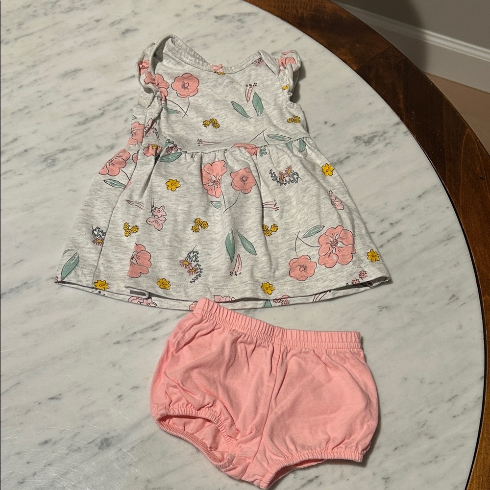 Carter's Gray Floral Dress with Pink Diaper Cover